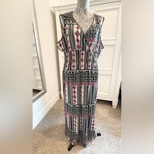 Jon & Anna New York 3X Black Red and White Geometric Sleeveless Maxi Dress